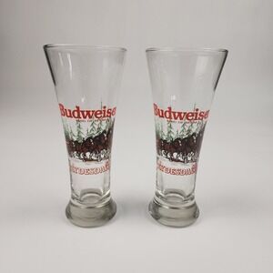 Vintage Budweiser Clydesdale Holiday 1989 Winter‎ Beer Pilsner Drinking Glass 2